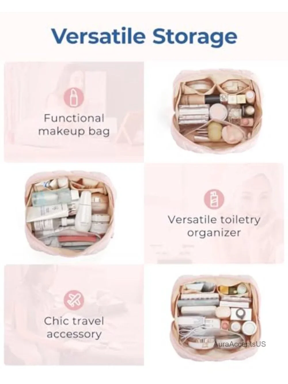 Puffy Padded Makeup Bag Wide Opening Travel Cosmetic Organizer with PVC Lining